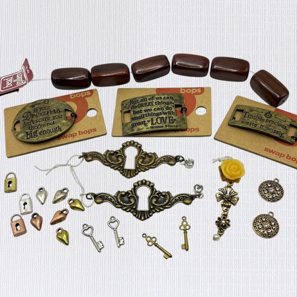 Lot Charms Pendants Wood Beads Retro Jewelry Making Craft Supplies Lock Key DIY